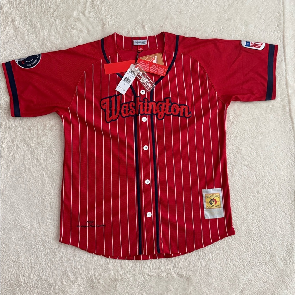 Washington Black Senators Jersey, Pinstripe, Red, Size Large, NWT